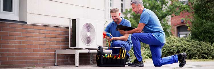 AC repair company's tech nicians repair AC unit