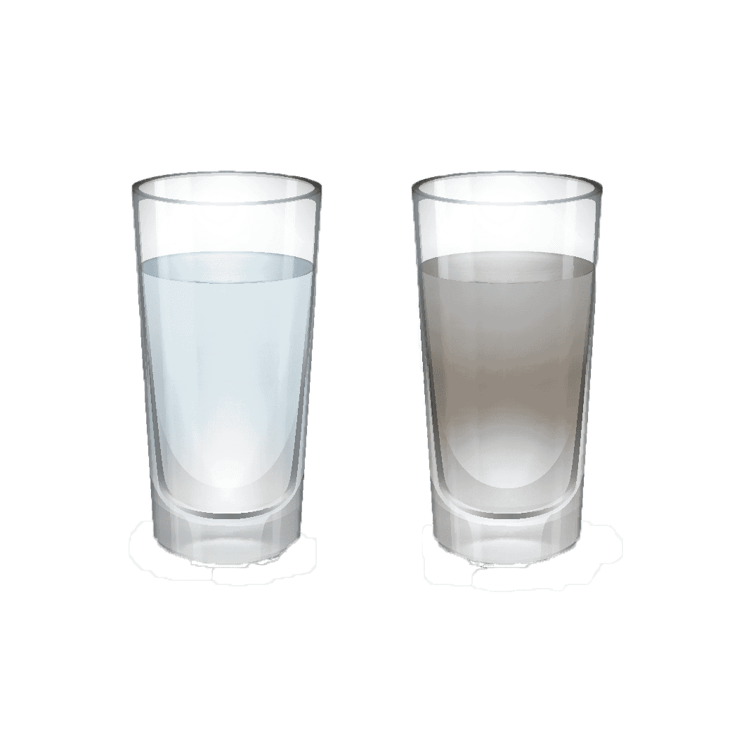 a clean glass of water vs a dirty glass of water